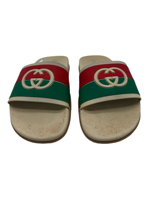 Gucci Shoe Size 8 Cream, Red, Green Rubber & Foam Web Stripe Logo Slides Sandals Cream, Red, Green / 8