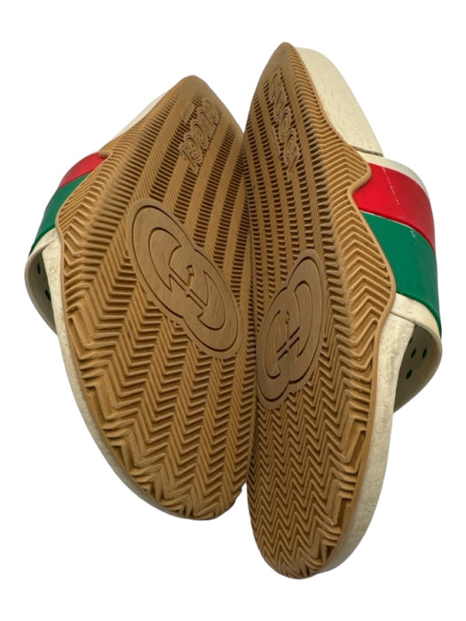 Gucci Shoe Size 8 Cream, Red, Green Rubber & Foam Web Stripe Logo Slides Sandals Cream, Red, Green / 8