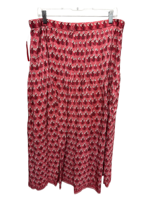 J Crew Size 14 Pink Print Viscose Back Zip Floral Pleated Midi Skirt Pink Print / 14