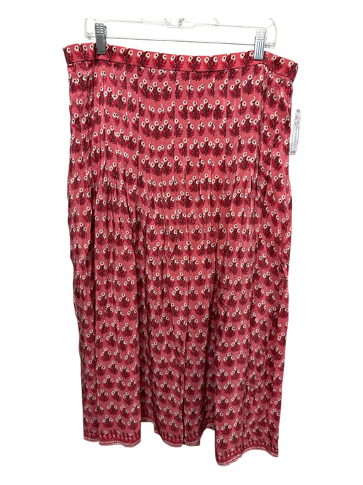 J Crew Size 14 Pink Print Viscose Back Zip Floral Pleated Midi Skirt Pink Print / 14