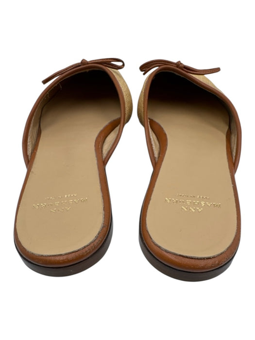 Ann Mashburn Shoe Size 40 Beige & Tan Raffia Leather trim Slip On Mule Flats Beige & Tan / 40