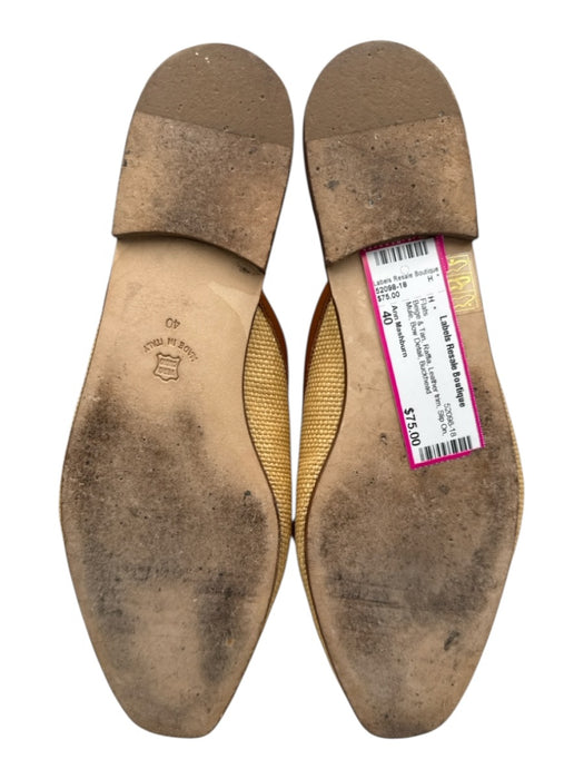 Ann Mashburn Shoe Size 40 Beige & Tan Raffia Leather trim Slip On Mule Flats Beige & Tan / 40