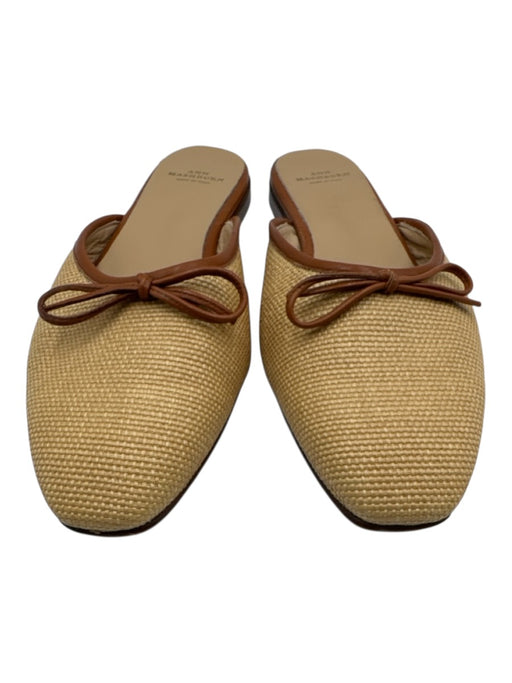 Ann Mashburn Shoe Size 40 Beige & Tan Raffia Leather trim Slip On Mule Flats Beige & Tan / 40