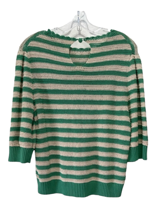 Ann Mashburn Size L Green & Tan Cotton Knit Stripe 3/4 Sleeve Keyhole Back Top Green & Tan / L