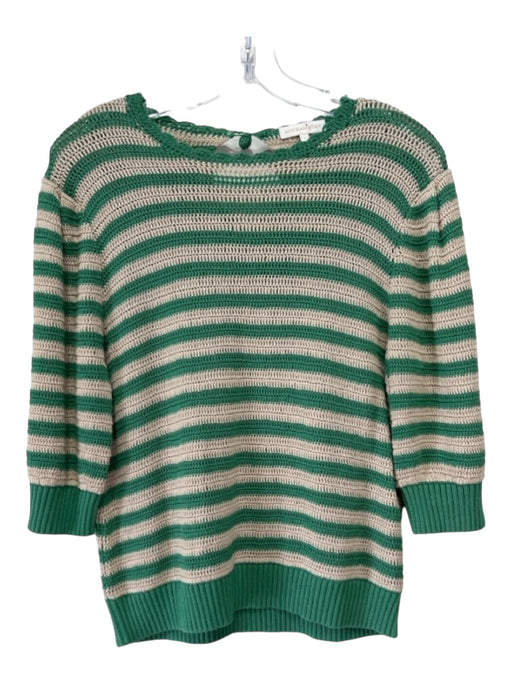 Ann Mashburn Size L Green & Tan Cotton Knit Stripe 3/4 Sleeve Keyhole Back Top Green & Tan / L