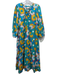 Tuckernuck Size M Teal Blue, Yellow & Multi Cotton Floral Tie V Neck Dress Teal Blue, Yellow & Multi / M