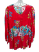 Johnny Was Size S Red & Multi Cupra Rayon Floral 3/4 Flare Sleeve Tiered Top Red & Multi / S