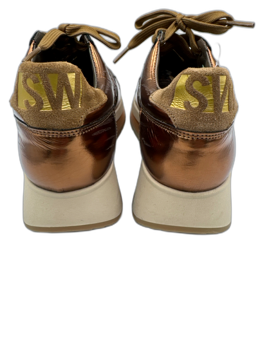 Softwaves Shoe Size 36 Copper Leather Upper Metallic Woven Detail Sneakers Copper / 36