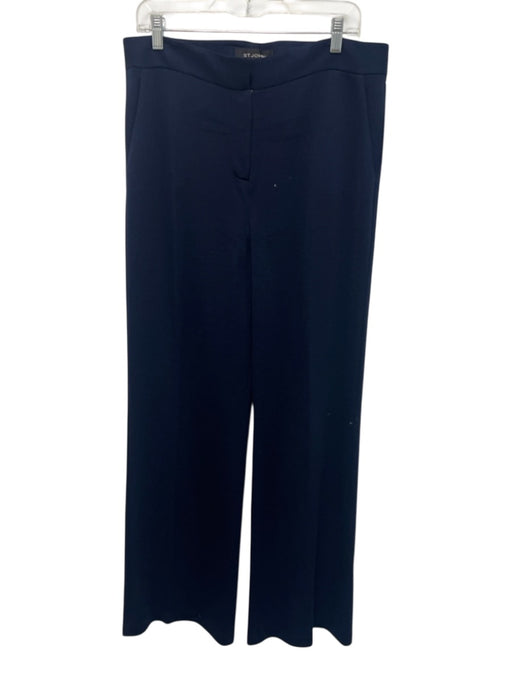 St. John Size 10 Navy Black & Blue Wool Blend Zip & Button High Waist Pants Navy Black & Blue / 10