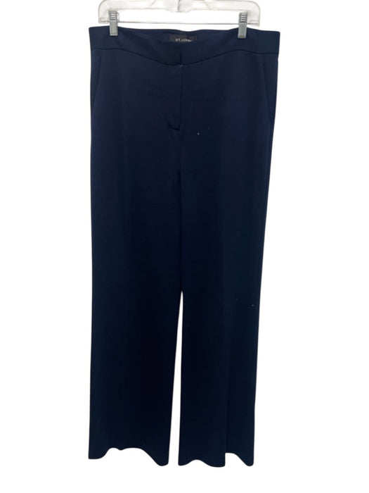 St. John Size 10 Navy Black & Blue Wool Blend Zip & Button High Waist Pants Navy Black & Blue / 10