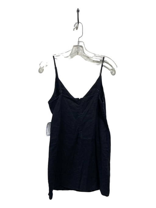 Reformation Size Medium Black Linen Mini Spaghetti Strap V Neck Back Zip Dress Black / Medium