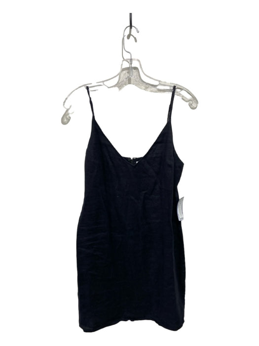 Reformation Size Medium Black Linen Mini Spaghetti Strap V Neck Back Zip Dress Black / Medium