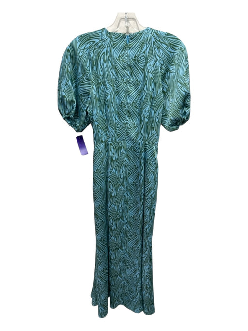 5a7 Cinq a Sept Size 4 Blue & Green Polyester Abstract Print Tie Front Dress Blue & Green / 4