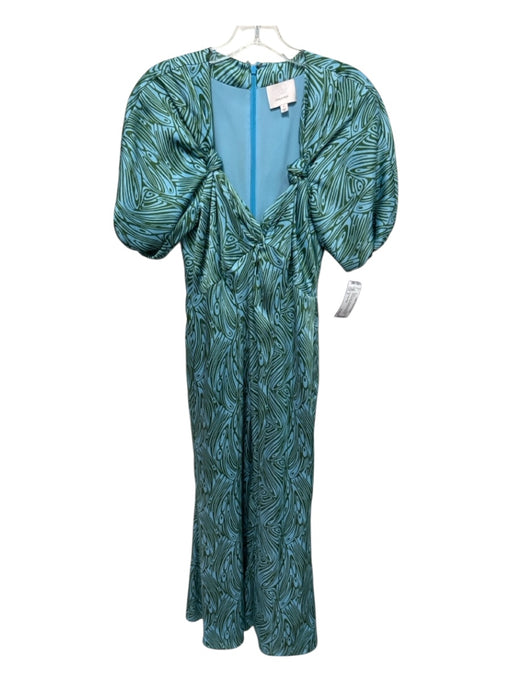 5a7 Cinq a Sept Size 4 Blue & Green Polyester Abstract Print Tie Front Dress Blue & Green / 4
