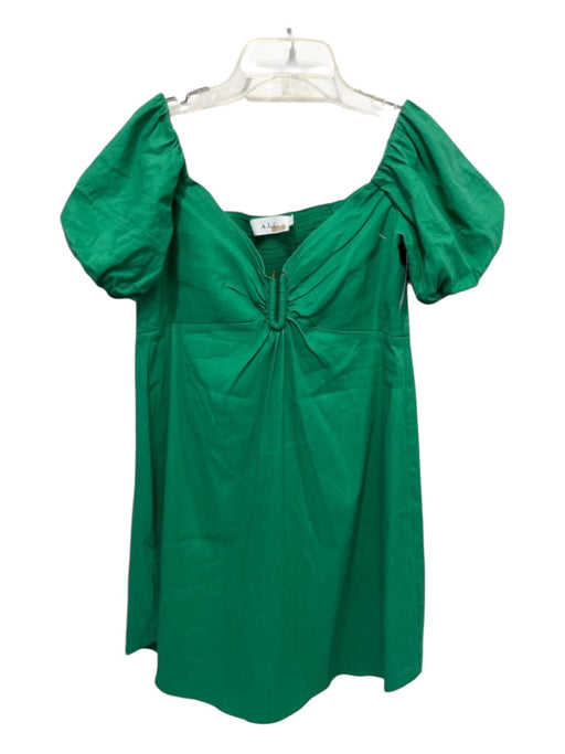 A.L.C. Size 8 Green Linen & Polyamide Short Puff Sleeve Pintuck Detail Dress Green / 8
