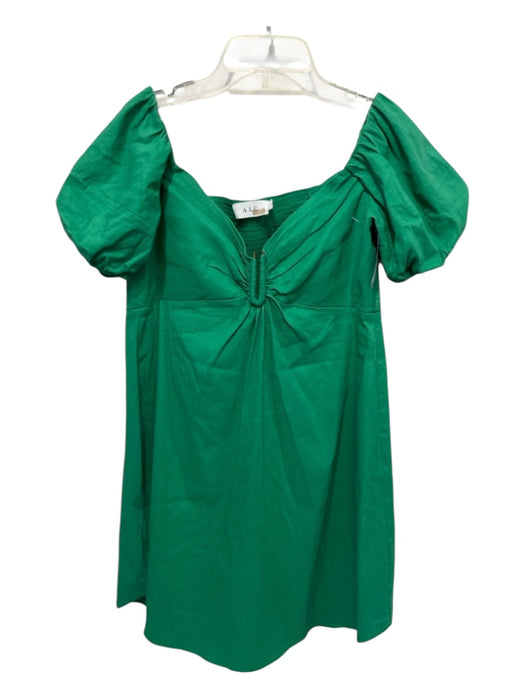 A.L.C. Size 8 Green Linen & Polyamide Short Puff Sleeve Pintuck Detail Dress Green / 8