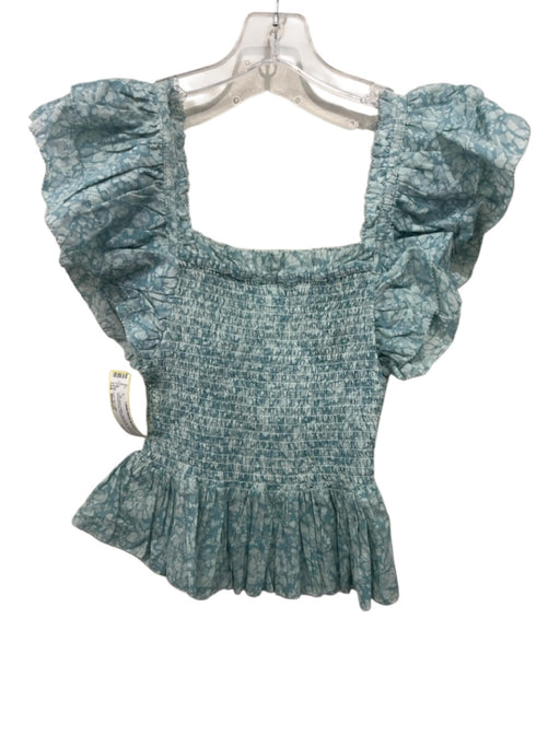 Love The Label Size Medium Light Blue Cotton Cap Ruffle Sleeve Top Light Blue / Medium