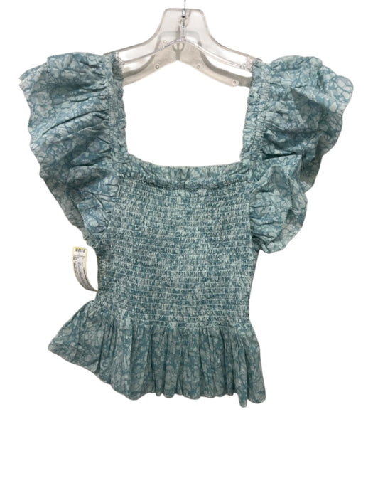 Love The Label Size Medium Light Blue Cotton Cap Ruffle Sleeve Top Light Blue / Medium