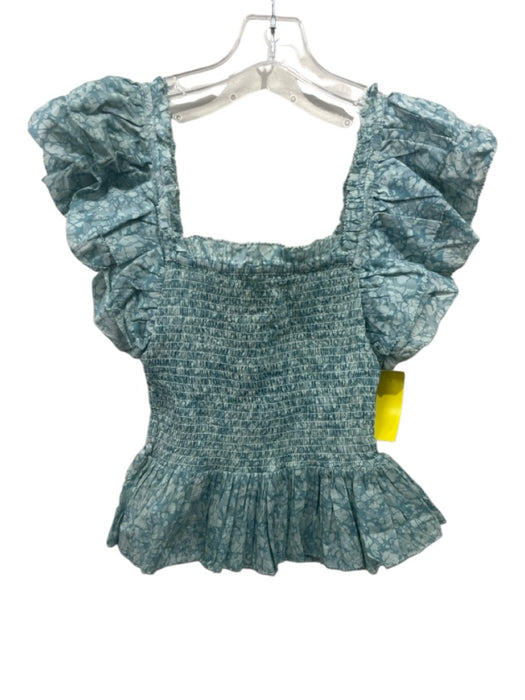 Love The Label Size Medium Light Blue Cotton Cap Ruffle Sleeve Top Light Blue / Medium