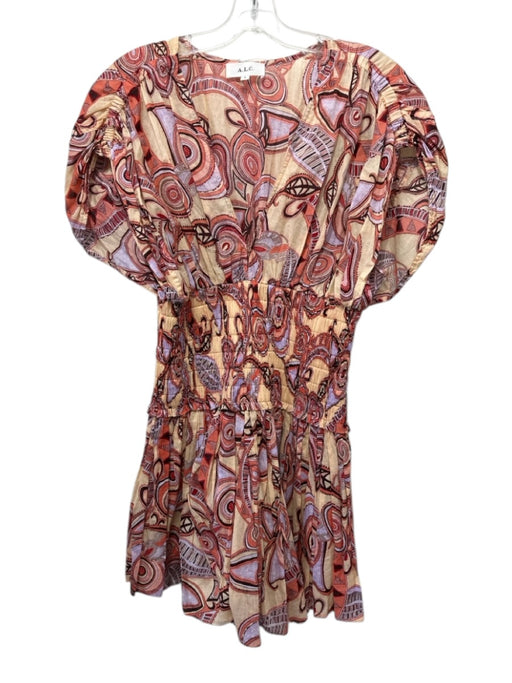 A.L.C. Size 4 Orange, Red, Purple Cotton Cap Sleeve Abstract Print Dress Orange, Red, Purple / 4