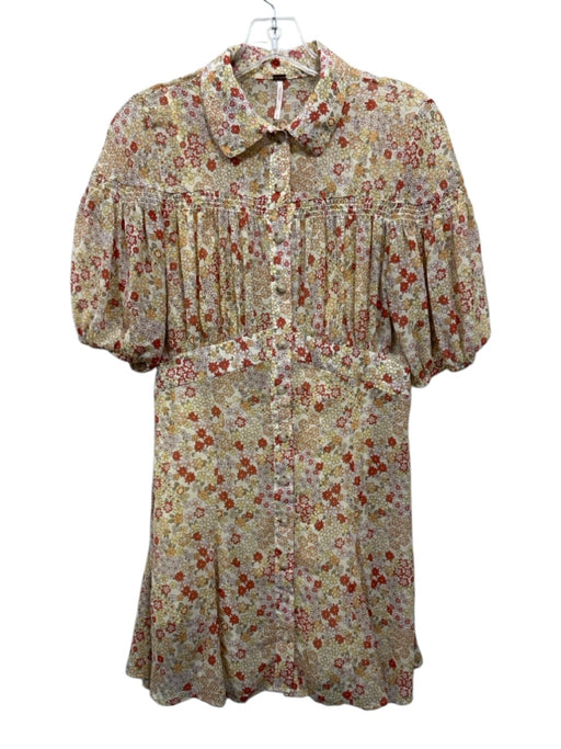 Free People Size S Yellow, Red & Multi Polyester floral print Short Sleeve Dress Yellow, Red & Multi / S