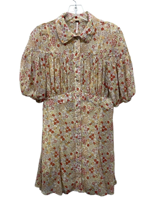 Free People Size S Yellow, Red & Multi Polyester floral print Short Sleeve Dress Yellow, Red & Multi / S