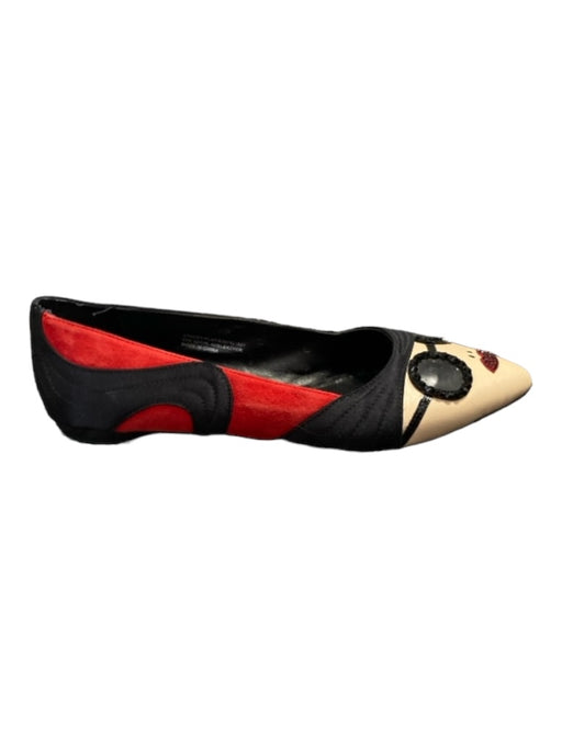 Alice & Olivia Shoe Size 39.5 Black, Peach, Red Suede Pointed Toe Flat Shoes Black, Peach, Red / 39.5