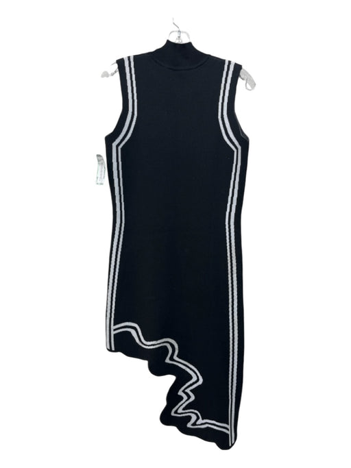 Juicici Size L Black & White Acrylic Asymmetric Sleeveless Knit Mock Neck Dress Black & White / L