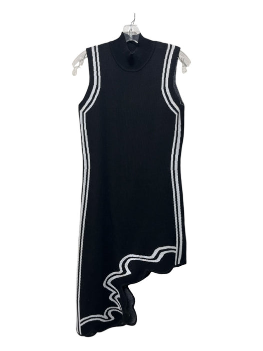 Juicici Size L Black & White Acrylic Asymmetric Sleeveless Knit Mock Neck Dress Black & White / L