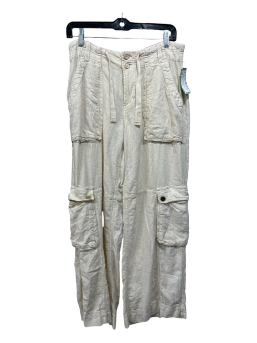 Anthropologie Size 6 Cream Linen & Viscose Cargo Pants Cream / 6