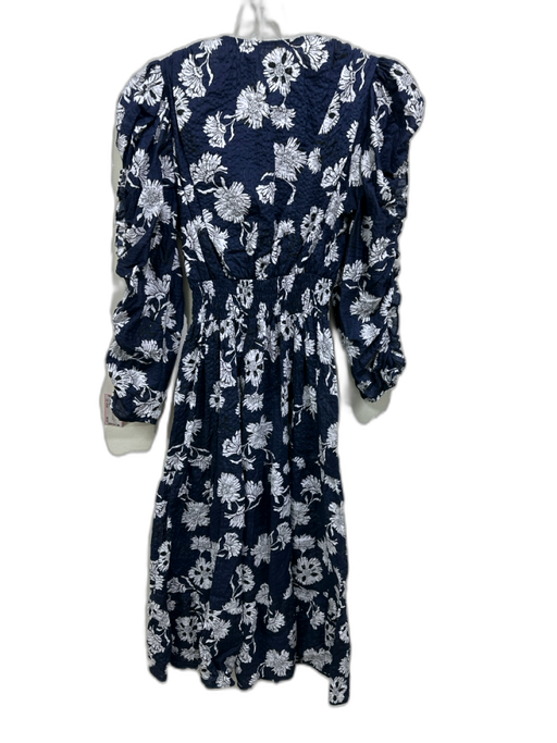 Secular Size Small Navy, Black, White Cotton Long Sleeve Floral V Neck Dress Navy, Black, White / Small