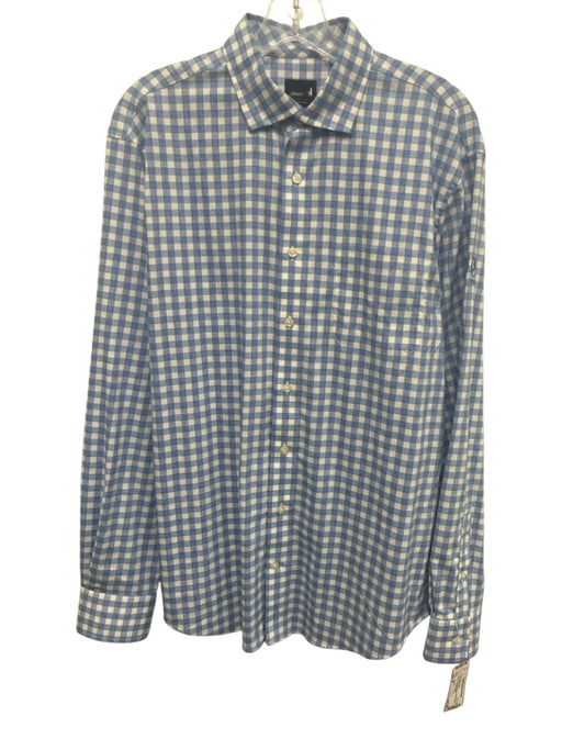 Johnnie O Size M Blue & White Nylon Blend Plaid Button Down Long Sleeve Shirt Blue & White / M