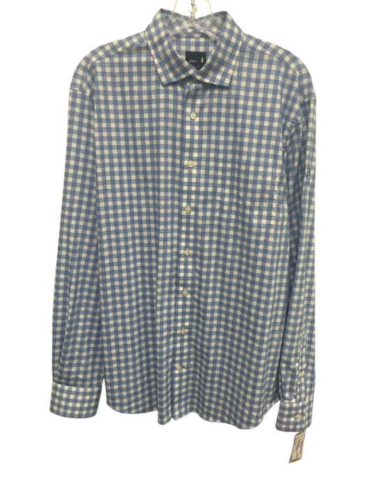 Johnnie O Size M Blue & White Nylon Blend Plaid Button Down Long Sleeve Shirt Blue & White / M
