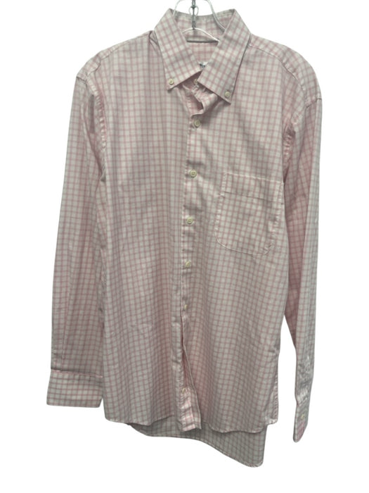Peter Millar Size M Pink & White Cotton Plaid Button Down Long Sleeve Shirt Pink & White / M