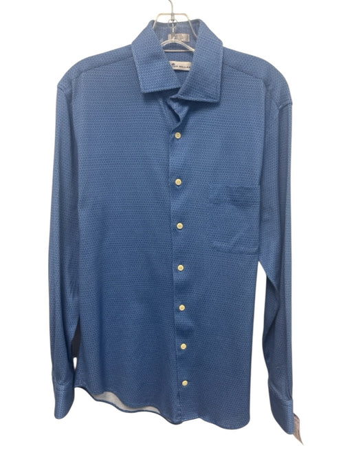 Peter Millar Size M Blue & White Cotton All Over Print Men's Long Sleeve Shirt Blue & White / M