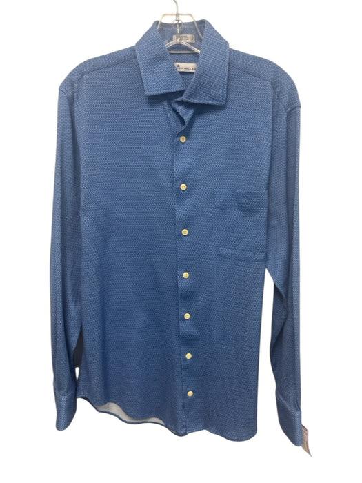 Peter Millar Size M Blue & White Cotton All Over Print Men's Long Sleeve Shirt Blue & White / M