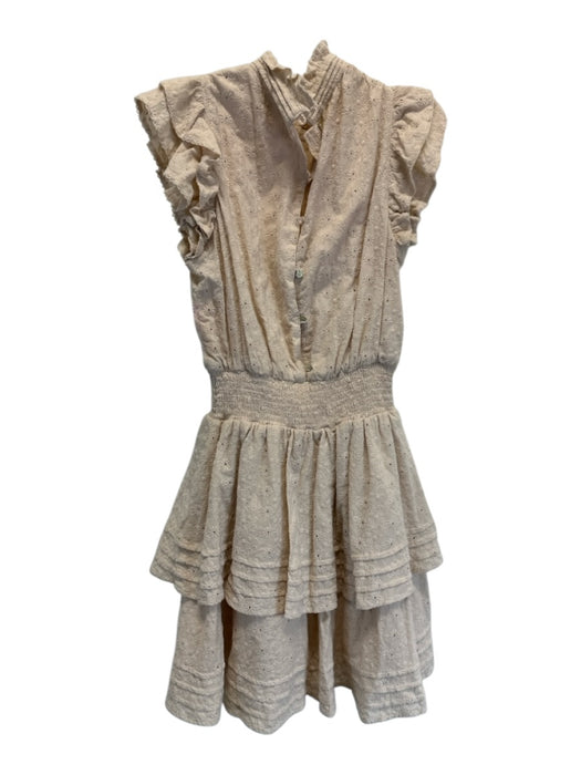 Cleobella Size XS Beige Cream Cotton Eyelet Lace Flutter Cap Sleeve Dress Beige Cream / XS