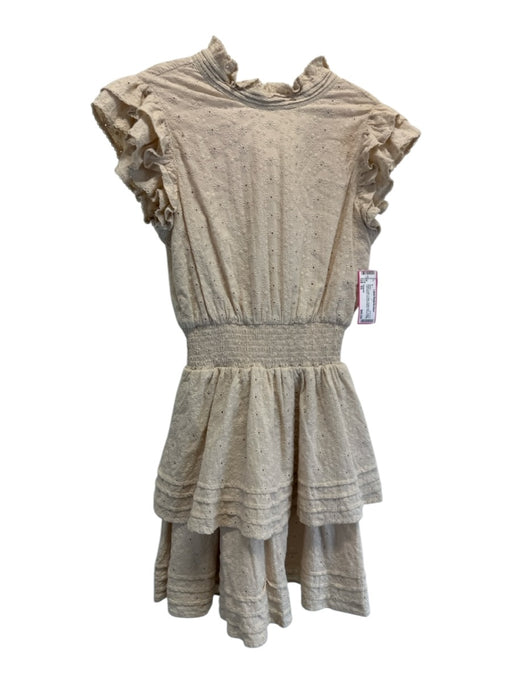Cleobella Size XS Beige Cream Cotton Eyelet Lace Flutter Cap Sleeve Dress Beige Cream / XS
