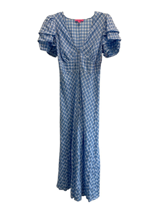 Betsey Johnson Size M Blue & White Polyester Blend Gingham V Neck Dress Blue & White / M