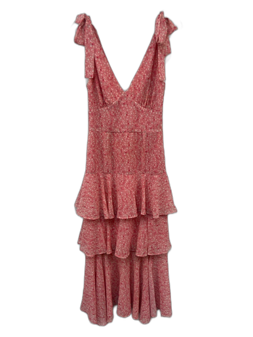 Wayf Size S Pink & Multi Polyester Floral Tie Straps V Neck Dress Pink & Multi / S
