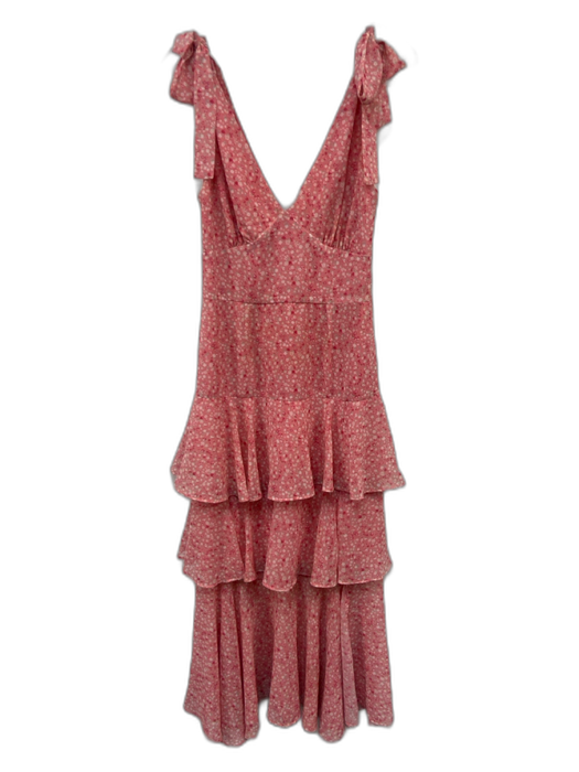 Wayf Size S Pink & Multi Polyester Floral Tie Straps V Neck Dress Pink & Multi / S