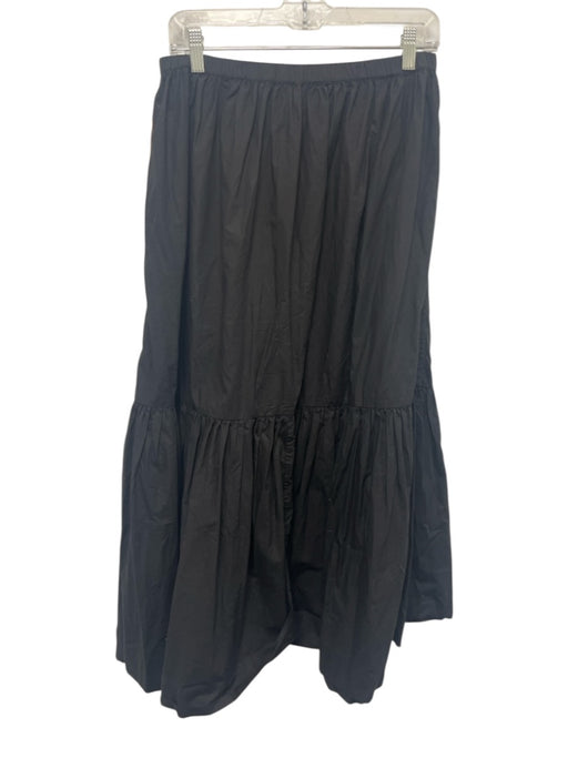 Ganni Size 38 Black Cotton Elastic Waist Tiered Midi Skirt Black / 38