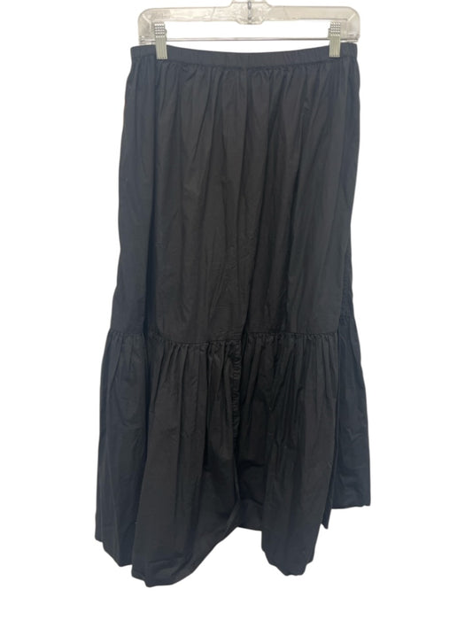Ganni Size 38 Black Cotton Elastic Waist Tiered Midi Skirt Black / 38