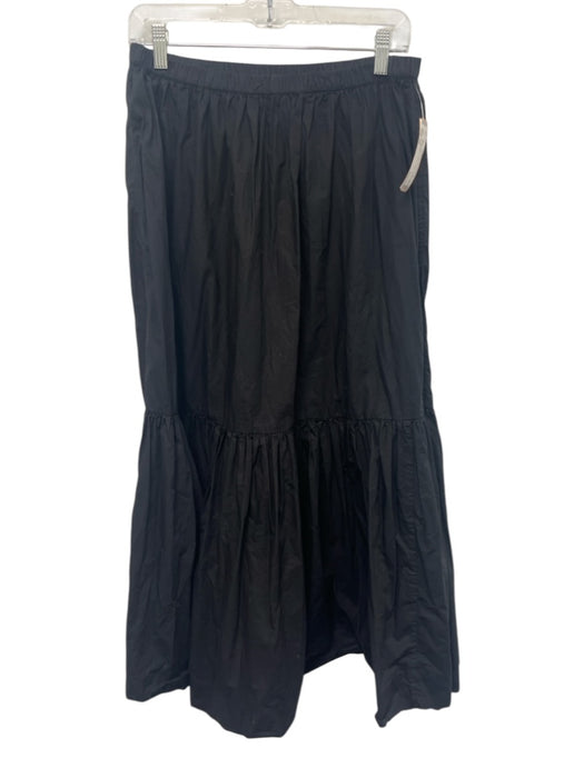 Ganni Size 38 Black Cotton Elastic Waist Tiered Midi Skirt Black / 38