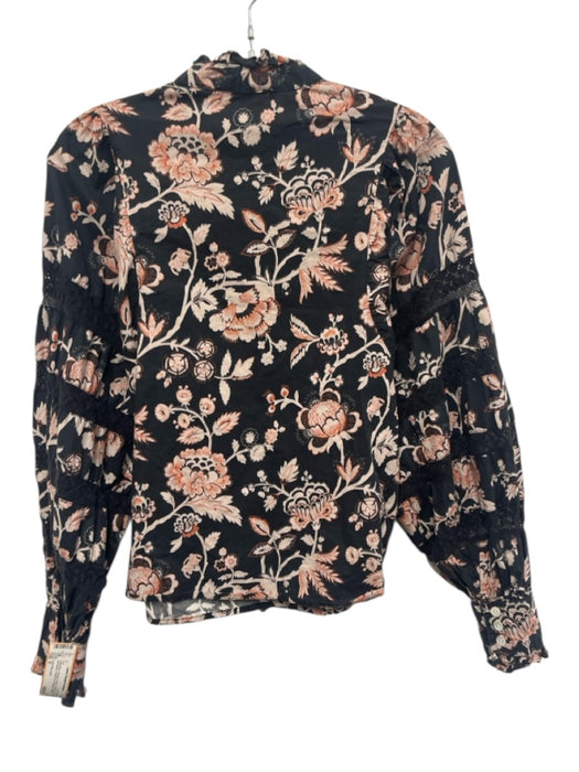 Love The Label Size S Navy Blue, Orange, Cream Cotton Long puff sleeve Top Navy Blue, Orange, Cream / S