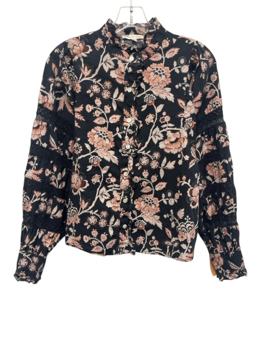 Love The Label Size S Navy Blue, Orange, Cream Cotton Long puff sleeve Top Navy Blue, Orange, Cream / S