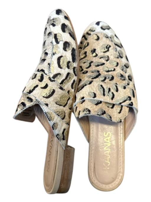 Kaanas Shoe Size 6 Tan & black Pony Hair Metallic Animal Print Mules Tan & black / 6