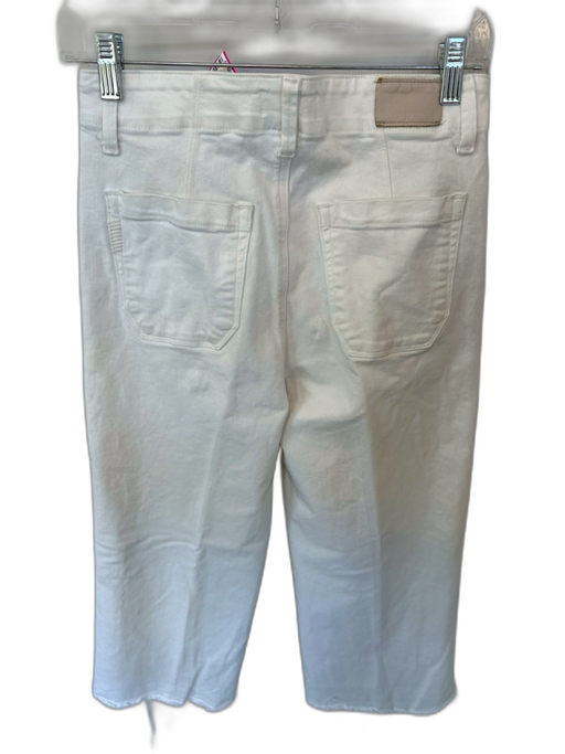Paige Size 27 White Cotton Blend High Waist Wide Leg Cropped Raw Hem Jeans White / 27