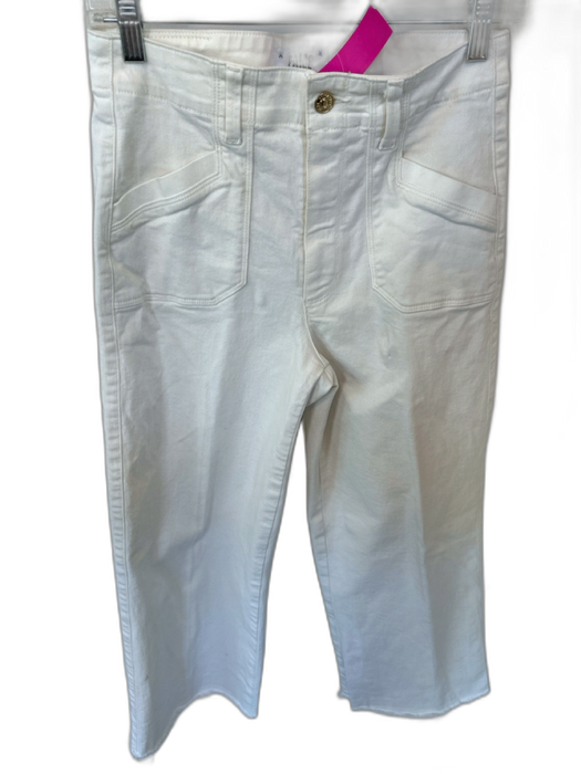 Paige Size 27 White Cotton Blend High Waist Wide Leg Cropped Raw Hem Jeans White / 27