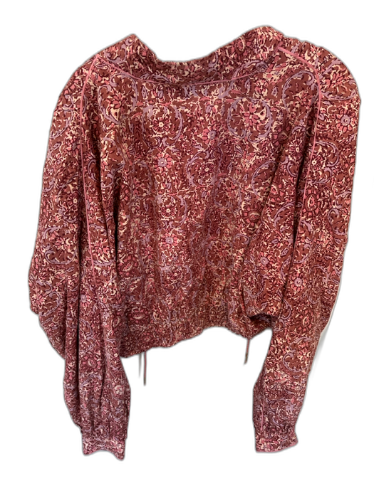 Free People Size S Mauve & Tan Cotton Long Balloon Sleeve Flowers Jacket Mauve & Tan / S